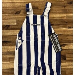 NWT Game Day Bibs Overalls Baby 12month Royal Blue White Striped Denim